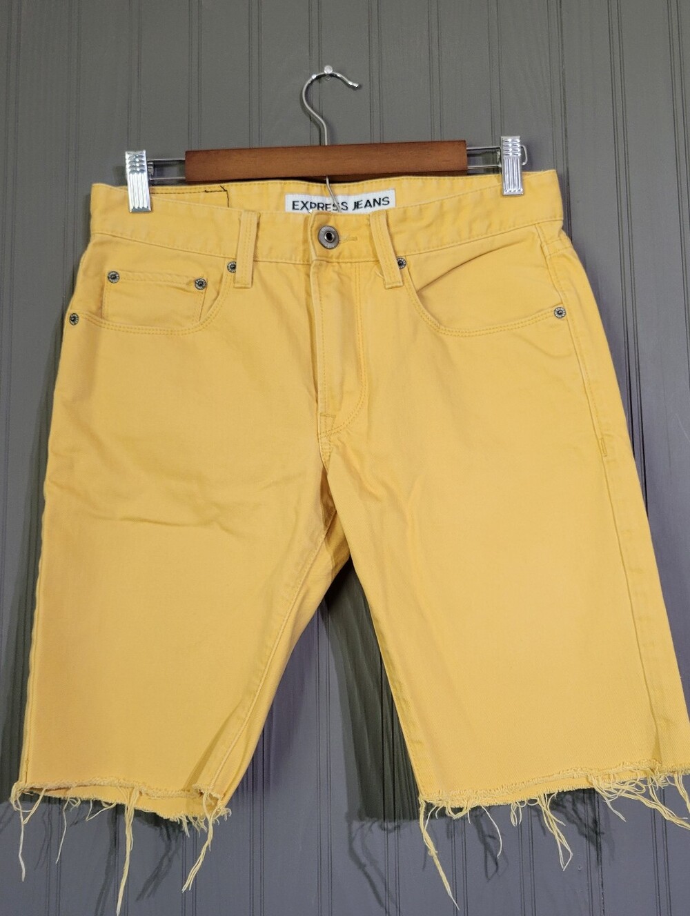 Express Rocco Cut-off Jean Shorts Denim Slim Fit Skinny Gold Men's 28x10